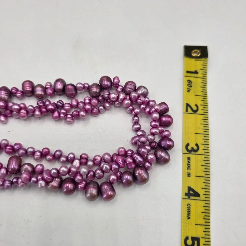 Magenta Pink Multi-Strand Freshwater Pearl Necklace 3-Row Slide Clasp 18in